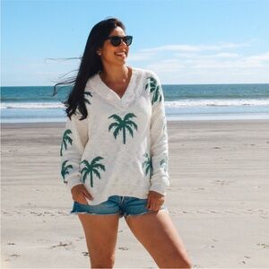 Beachly Palm Trees Bohemian Oversized Lightveight Sweater Size L beachy